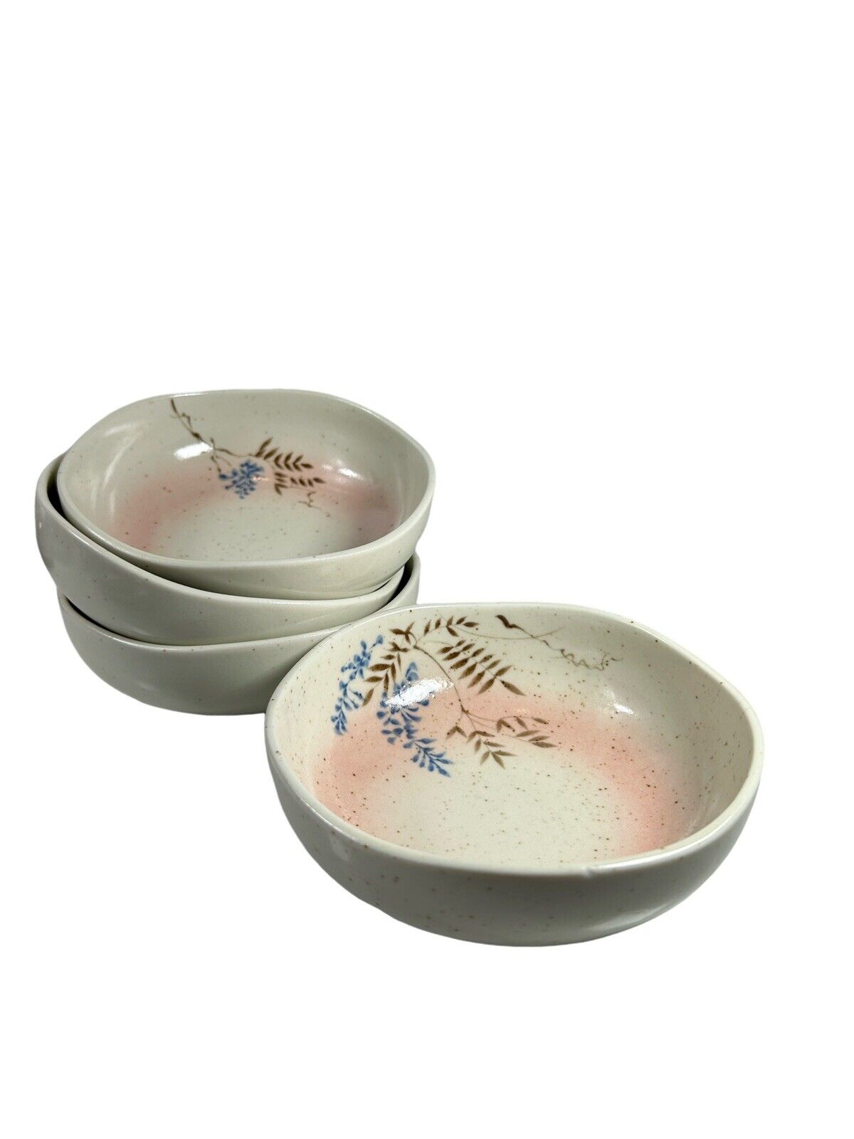 Kyoto Tachikichi Japanese Vintage Porcelain Bowl Textured Floral Design Lot Of 4