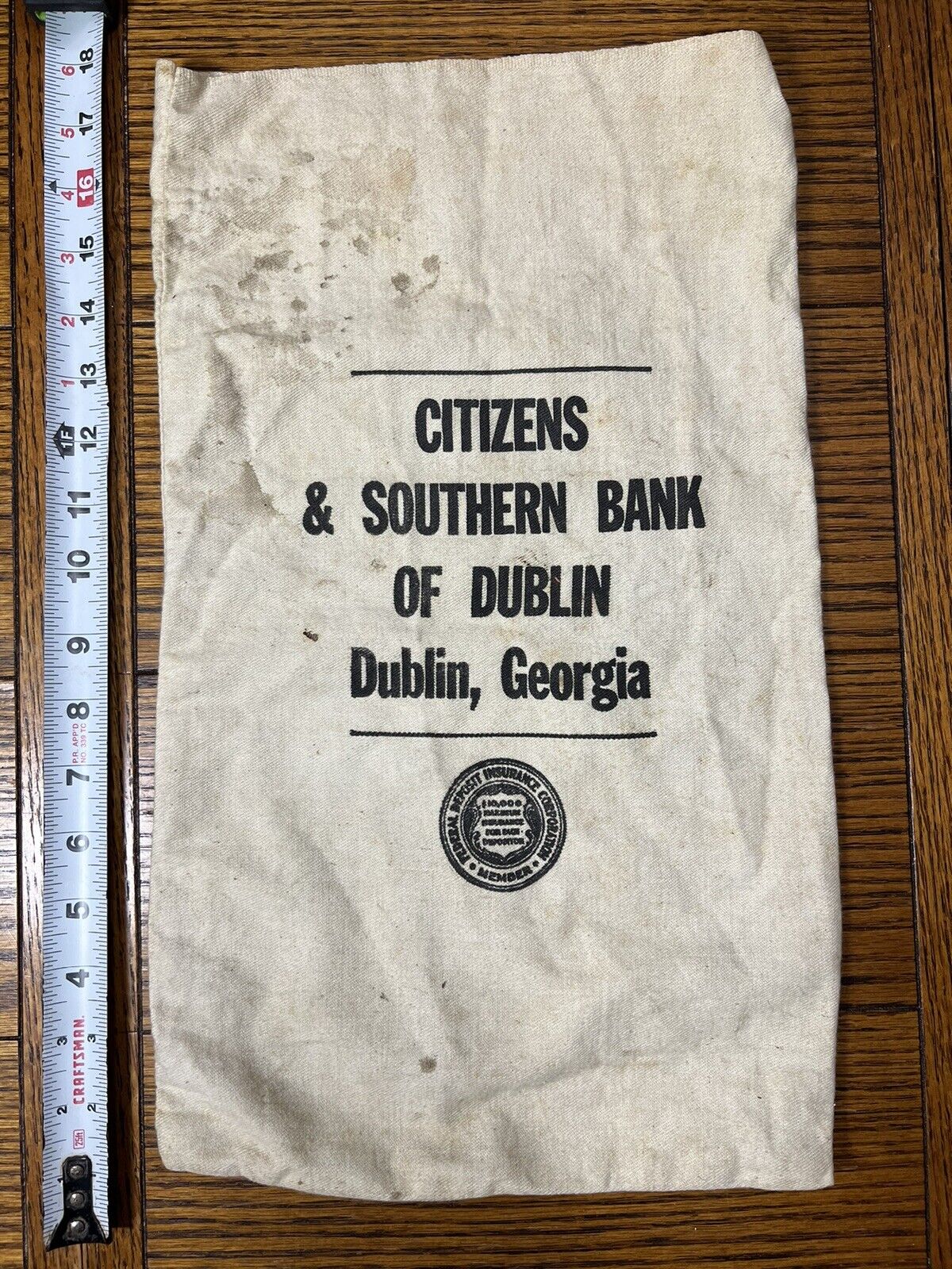 Vintage DUBLIN, GEORGIA Bank Money Bag Antique Early 1900’s