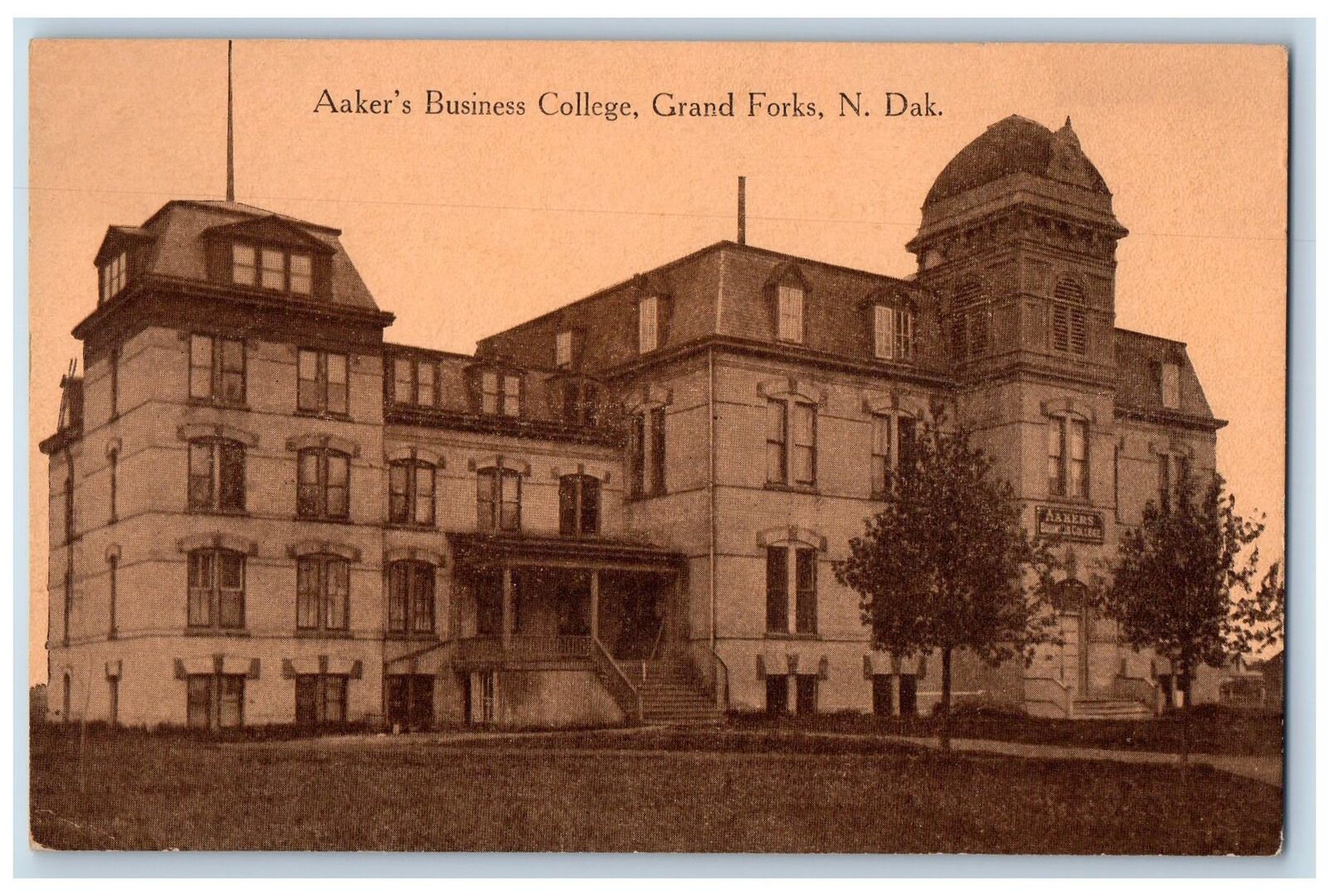 Grand Forks North Dakota ND Postcard Aaker's Business College Building c1910's