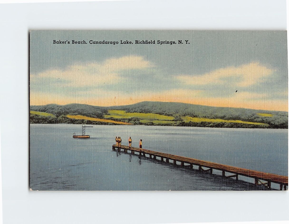 Postcard Baker\'s Beach Canadarago Lake Richfield Springs New York USA