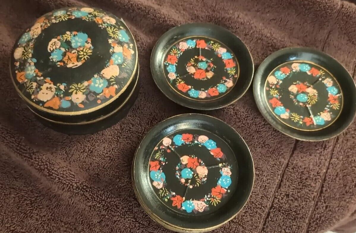 Vintage Highmount Quality Floral Saucers With Container 