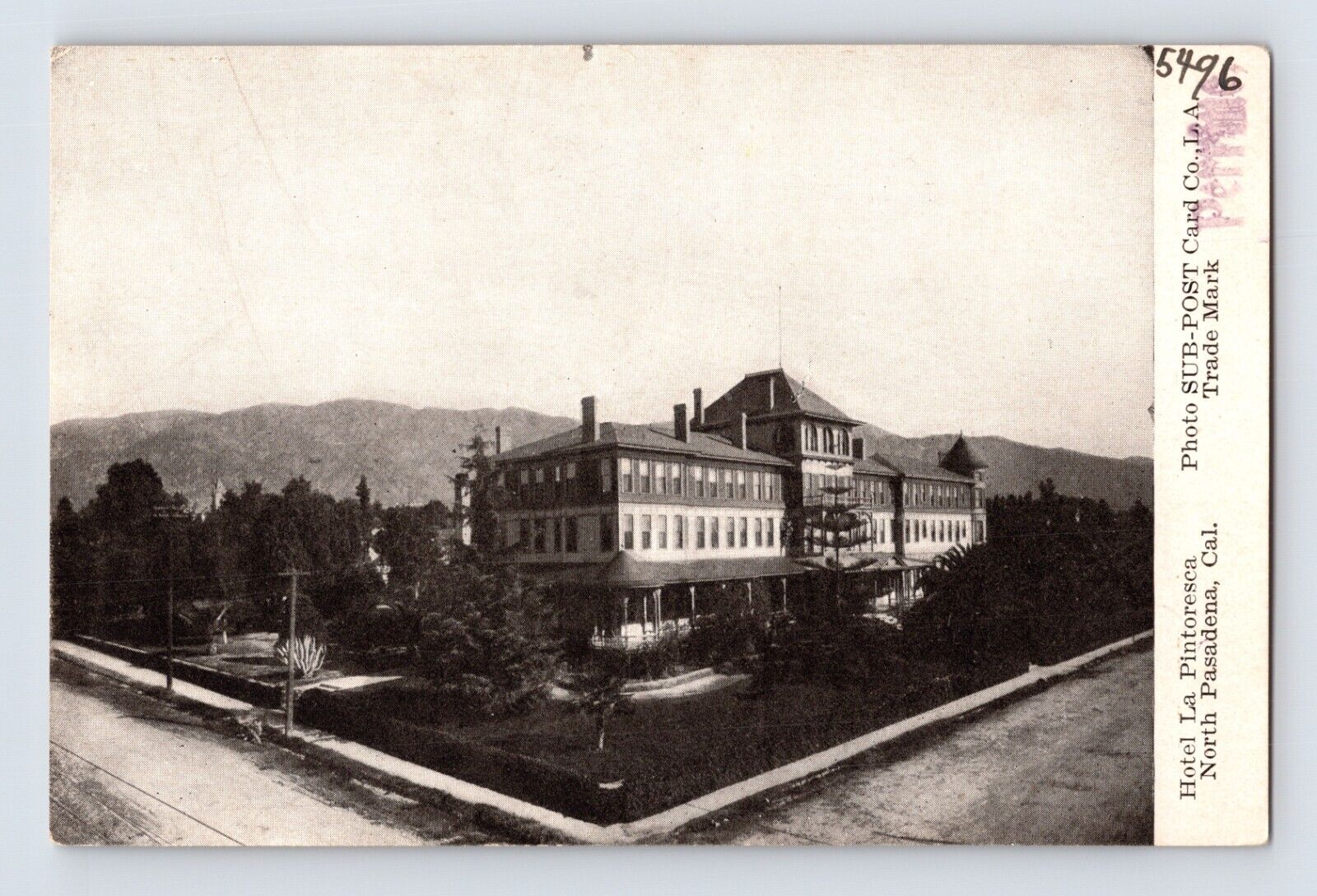 Postcard California Pasadena CA Hotel La Pintoresca Pre-1907 Unposted Thin Paper