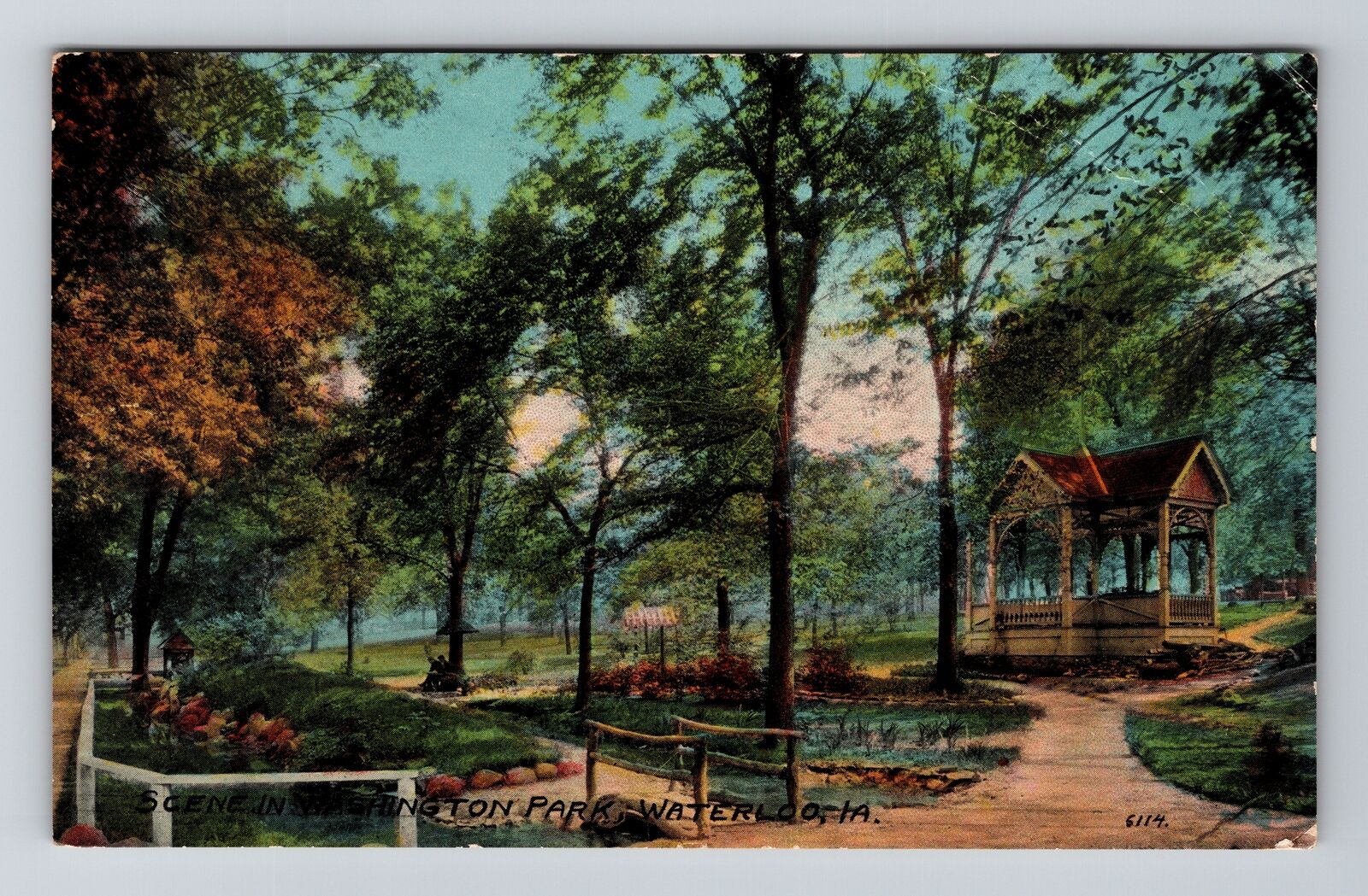 Waterloo IA-Iowa, Scene in Washington Park, Band Stand, Vintage Postcard