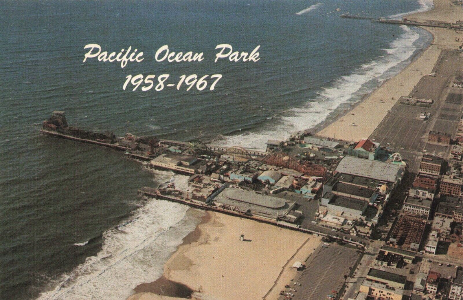 Postcard CA Santa Monica Pacific Ocean Park Amusement Aerial 1958 - 1967 Closed