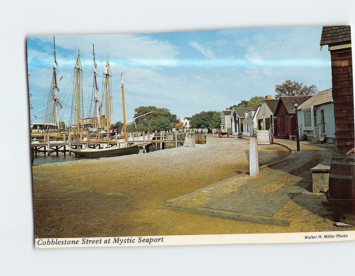 Postcard Cobblestone Street at Mystic Seaport Connecticut USA