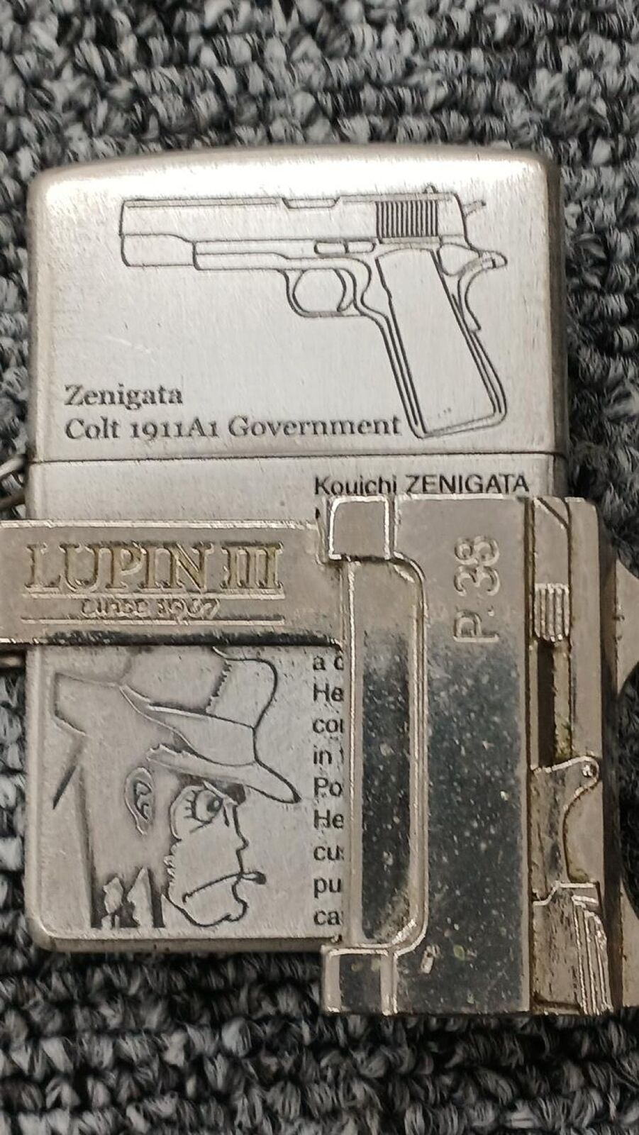 Zippo Lupin III Zenigata Colt 1911A1 Government Oil Lighter Used