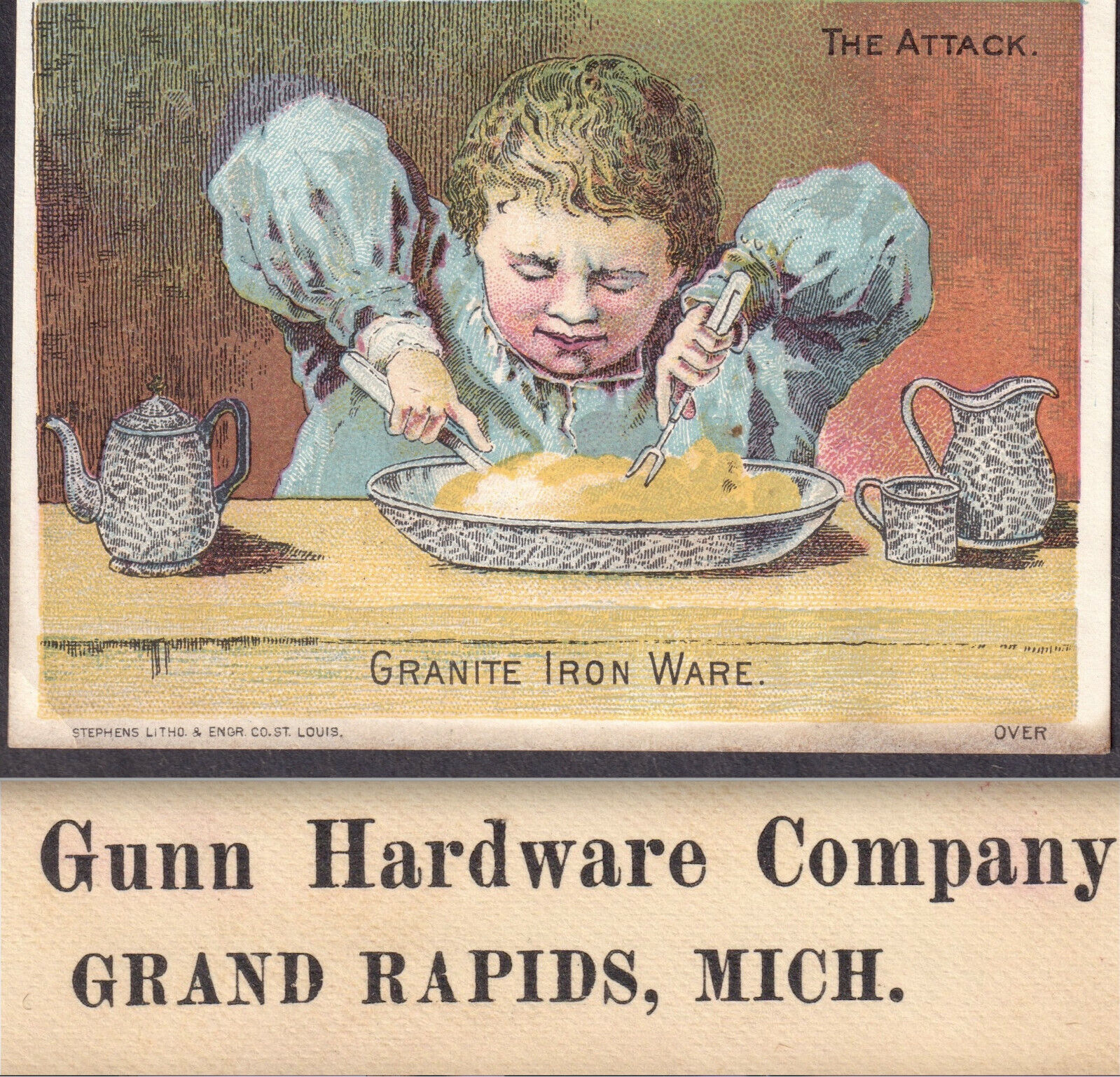 Grand Rapids MI Gunn Hardware Kitchen Iron Ware Graniteware Victorian Trade Card
