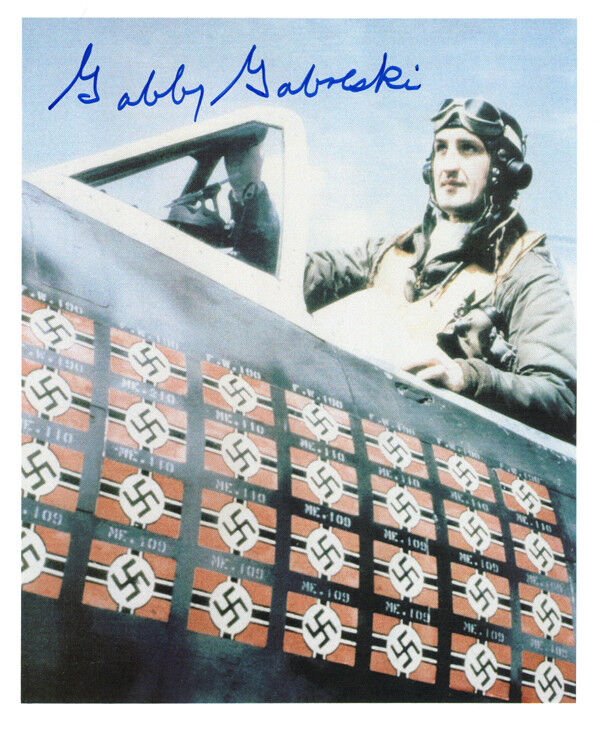 GABBY GABRESKI SIGNED 8x10 PHOTO WORLD WAR II FIGHTER ACE RARE BECKETT BAS