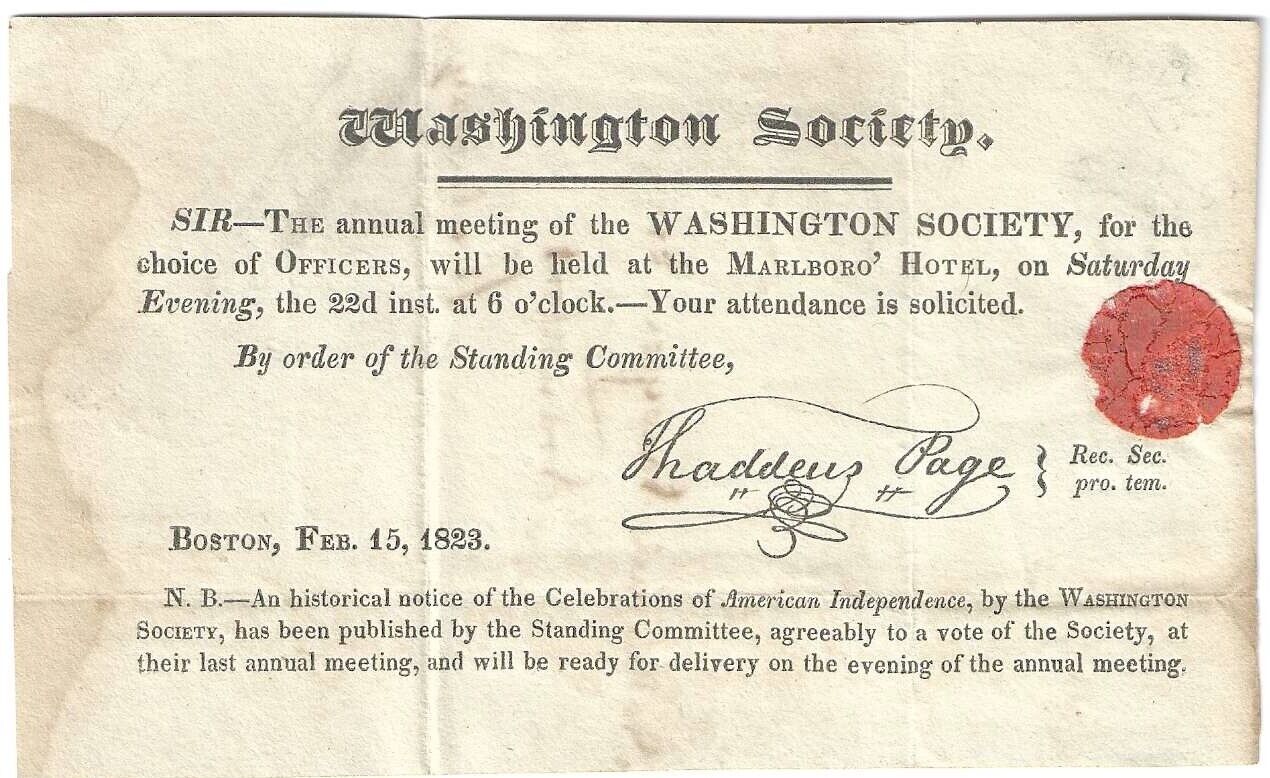 The Washington Society Invitation Sent To Abolitionist, Ohio Free Soiler