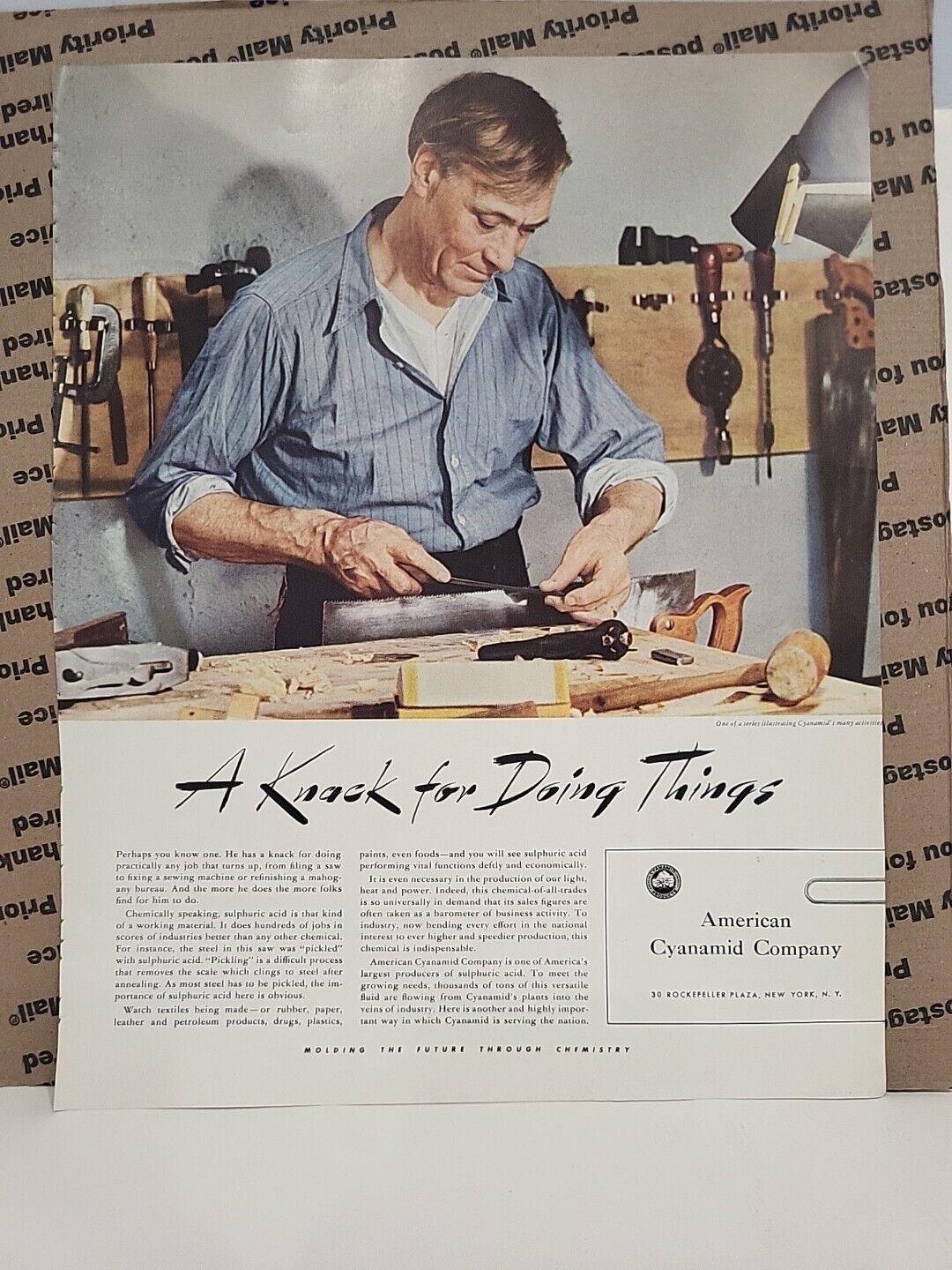 1942 American Cyanamid Company Fortune WW2 Print Ad Q3 Handyman Workshop File