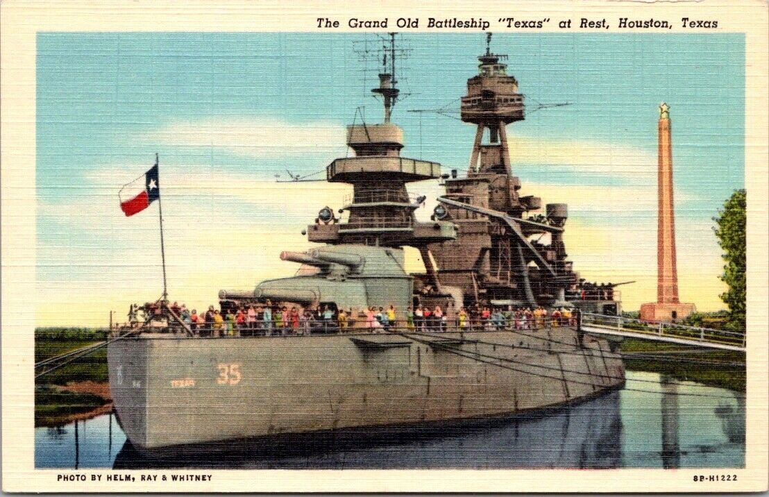 Postcard The Grand Old Battleship \'Texas\' at rest, Houston, Texas Curteich UNP