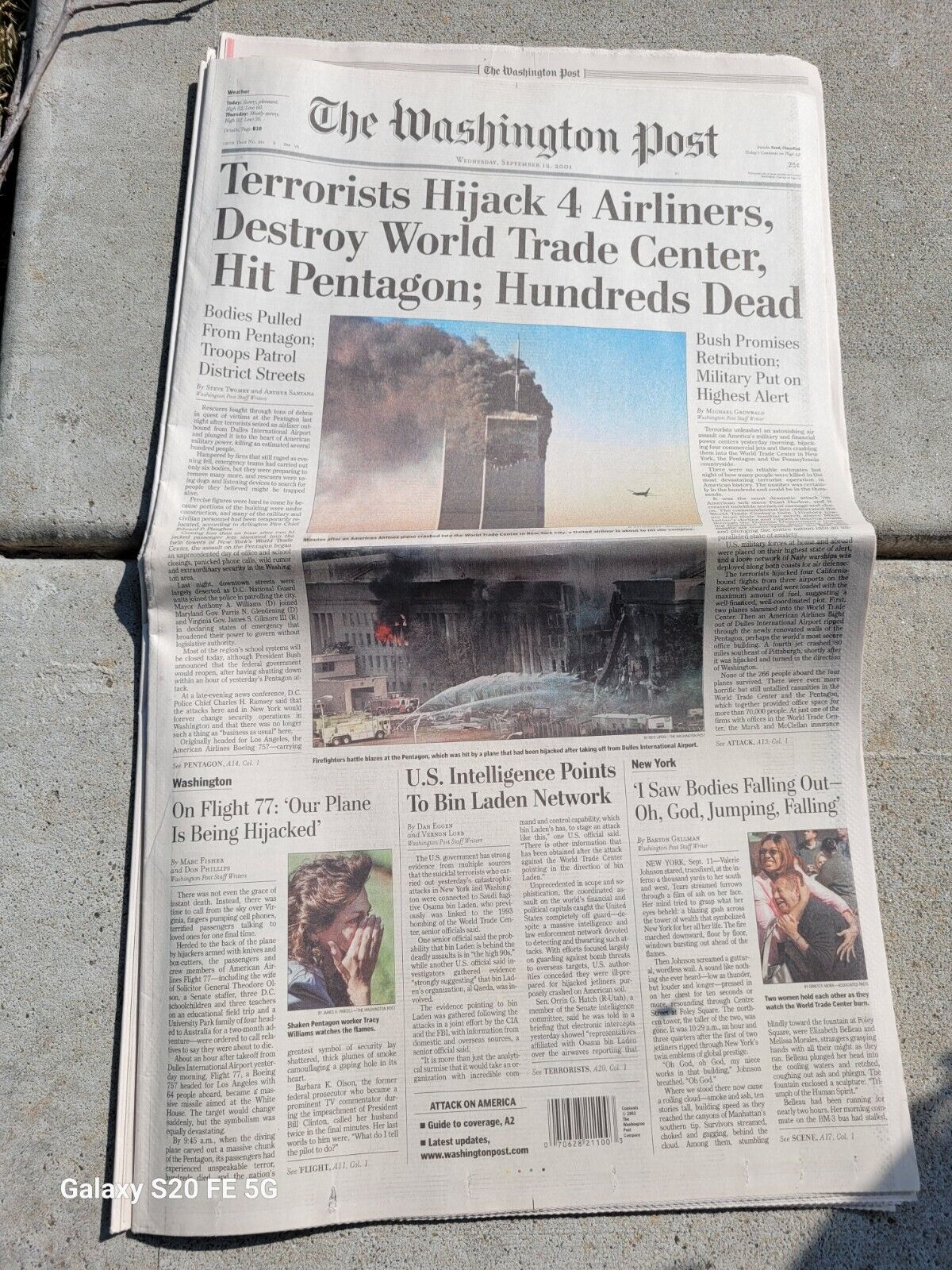 The Washington Post September 12, 2001 Newspaper 9/11 coverage nine eleven