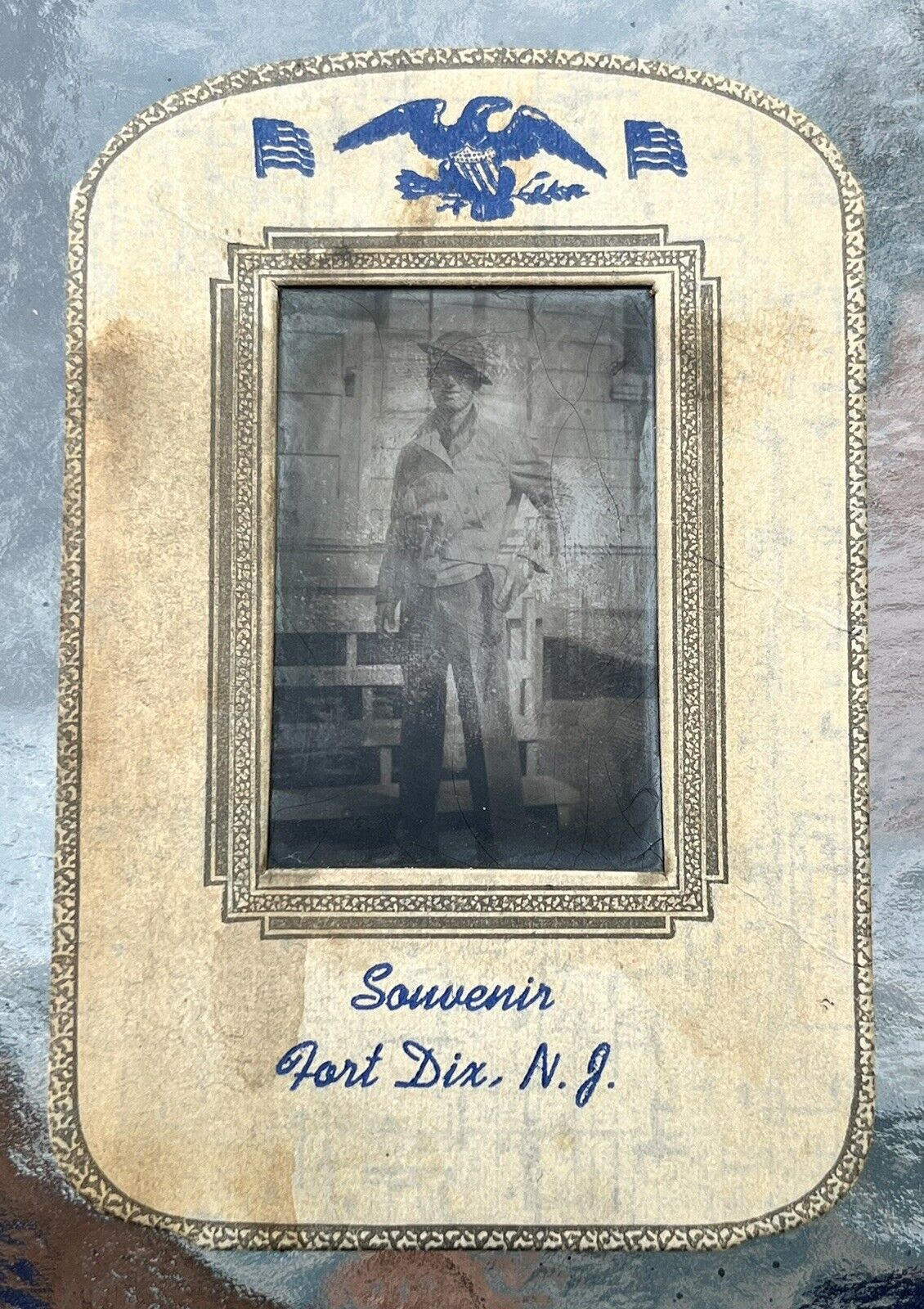 ORIGINAL WW1 Tintype Tin Type Postcard Picture US Army Soldier Fort Dix NJ USA