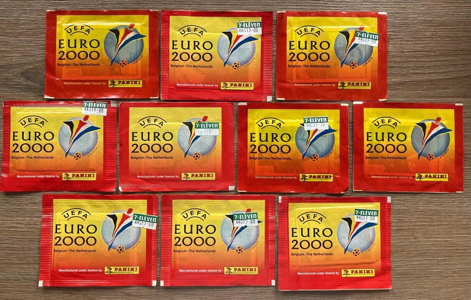 Panini, Euro 2000 Belgium NED, 10 bags, 50 stickers, black back, packets, EM 00