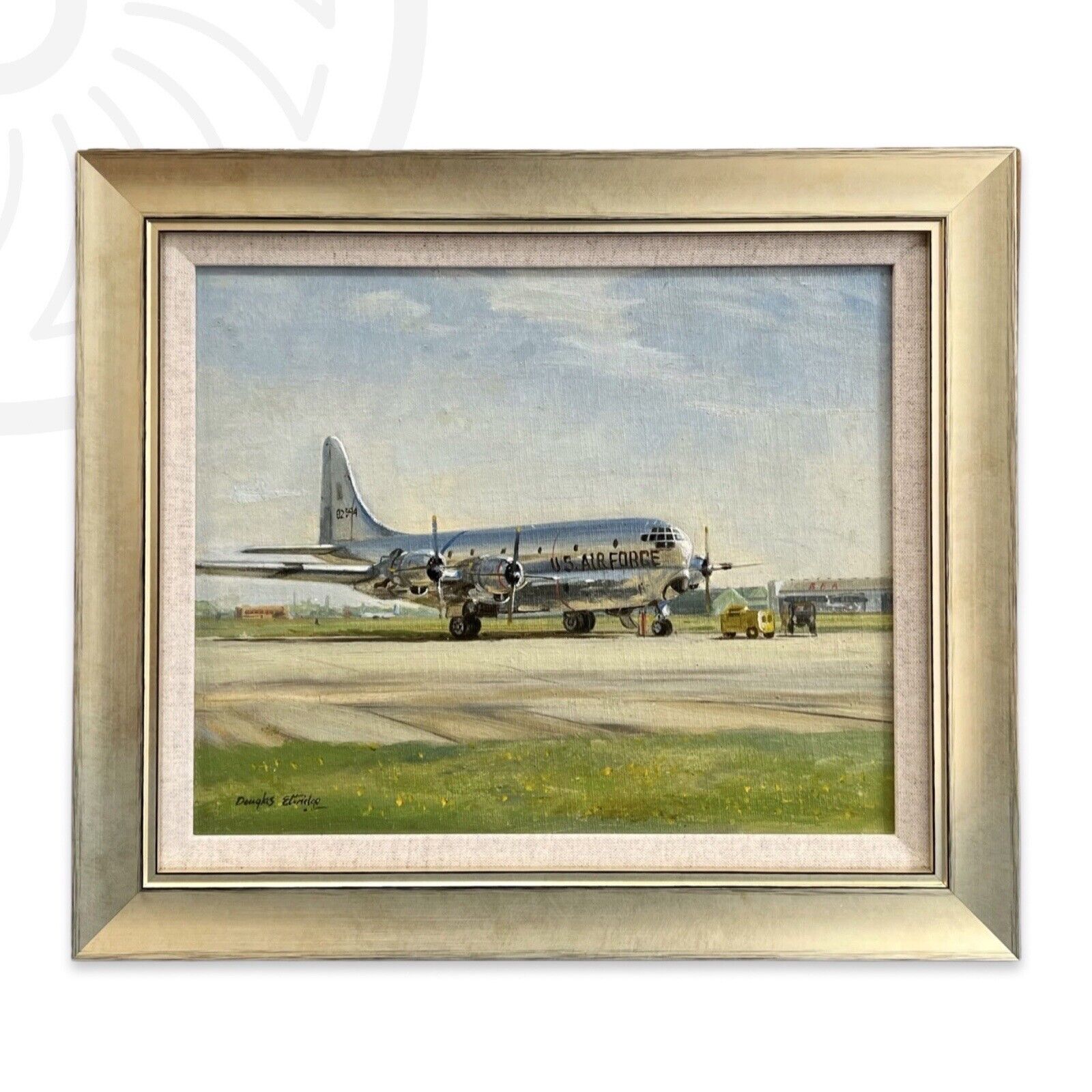 Original oil painting of Boeing Stratofreighter VC-97D VIP Transport at Heathrow