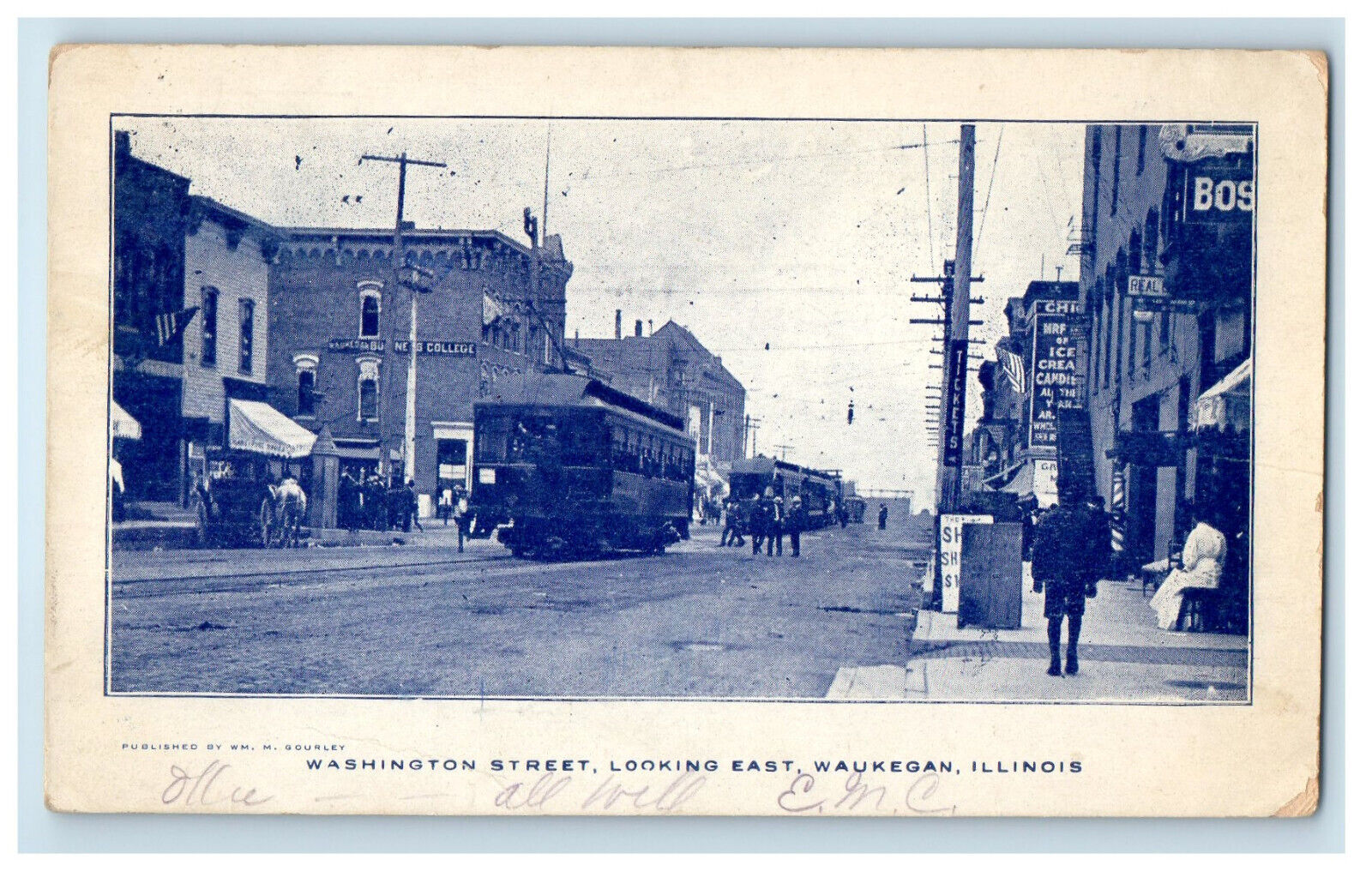 1906 Washington Street Looking East, Waukegan Illinois IL Posted Postcard