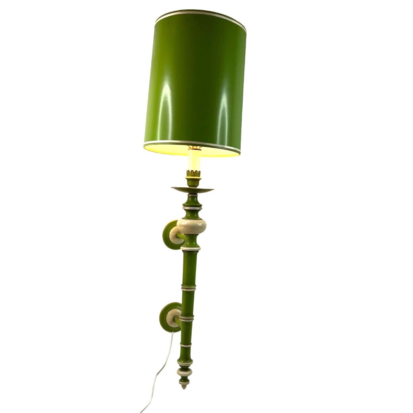 Vintage Phil Mar Wall Sconce Lamp Mid Century Green Beige Drum Shade 37