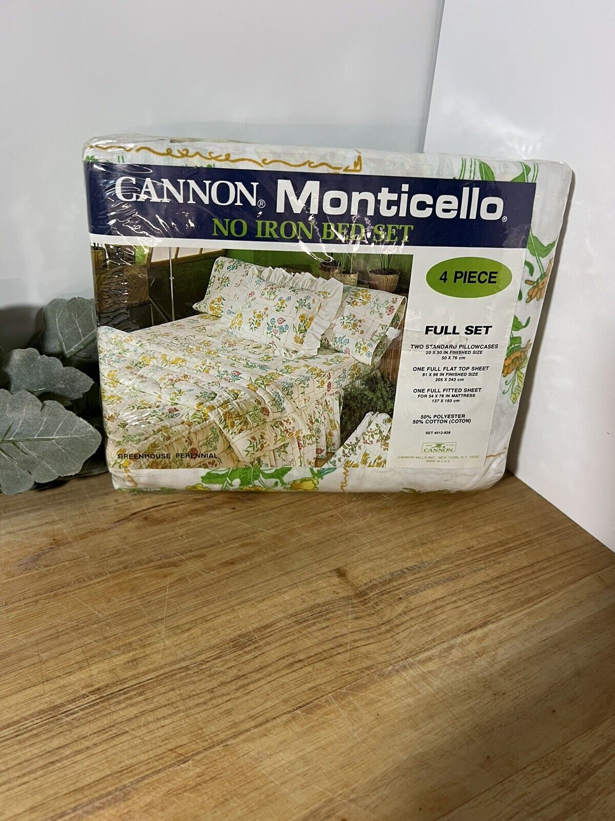 New Vtg 70s Cannon Monticello Full Size Sheet Set Floral Fitted Flat Pillowcases