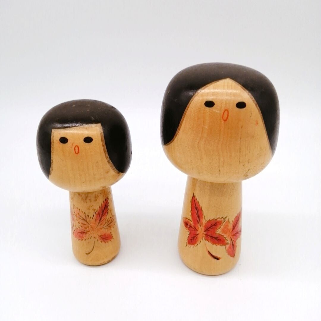 16.5cm&13.5cm Japanese Creative KOKESHI Doll Vintage Signed Pair KOC743