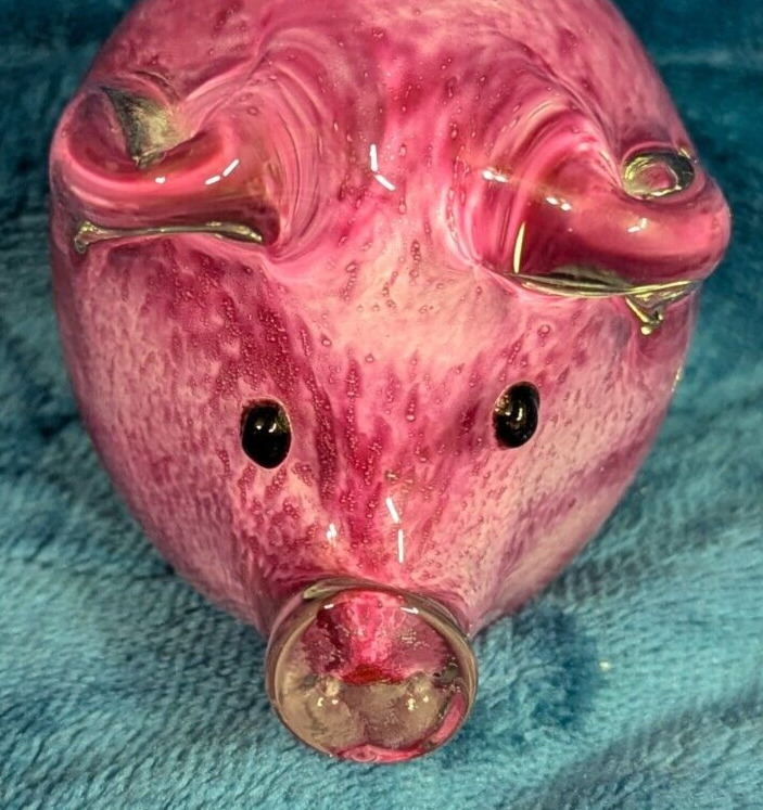 Adorable Studio Art Cased Glass PIG Hand Blown Pink Magenta Figurine Paperweight