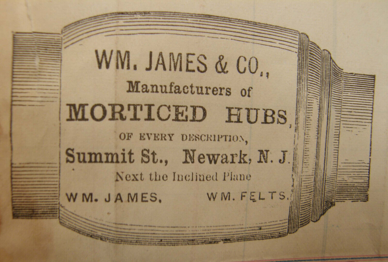ANTIQUE 1877 BILLHEAD WM JAMES CO WAGON HUBS SUMMIT ST INCLINED PLANE NEWARK NJ
