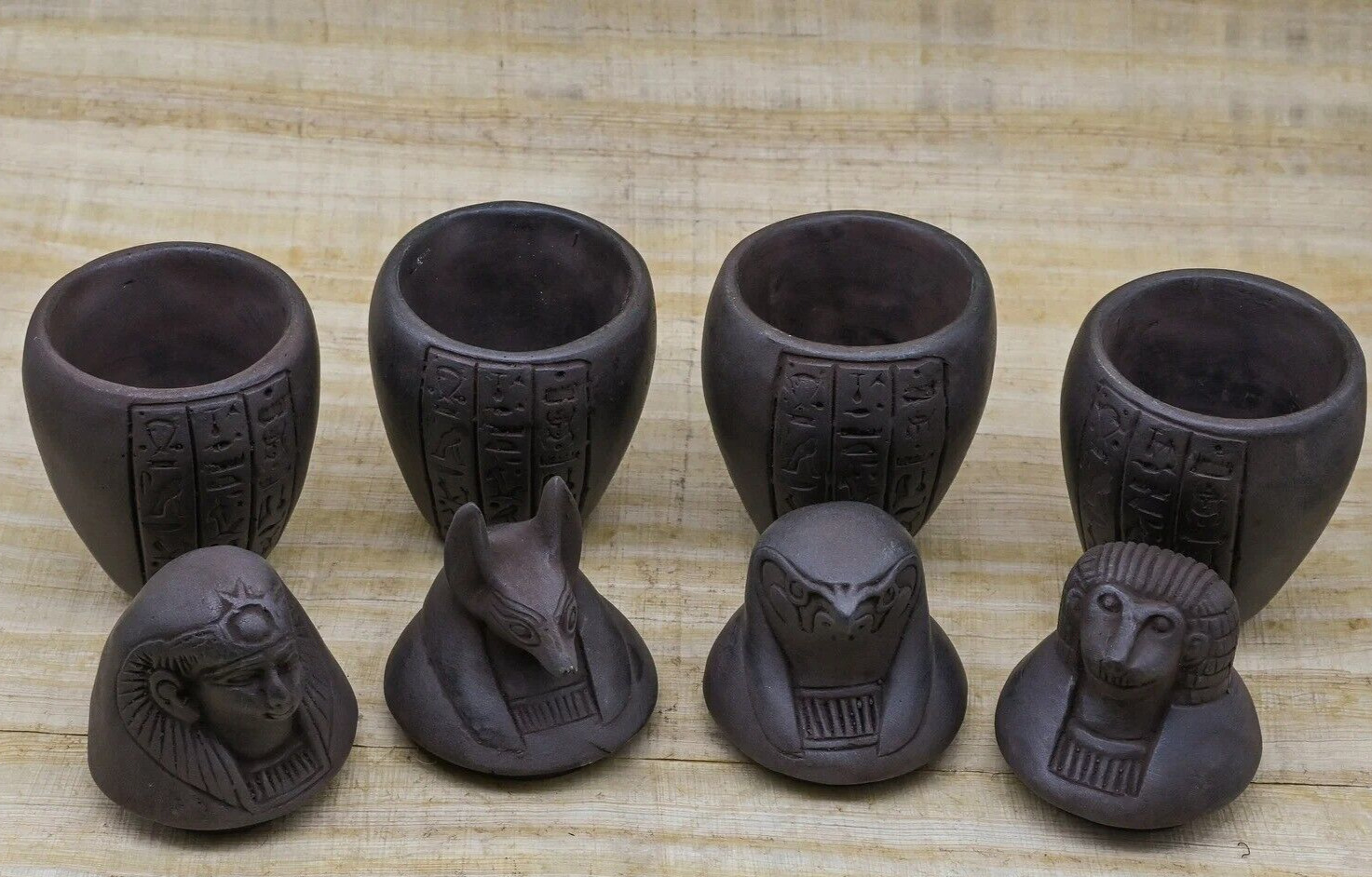Unique Egyptian Antique Set of 4 Pharaonic canopic jars Of sons of Horus Bc