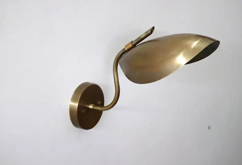 1 Light Curved Brass Shade Handmade Vintage Modern Brass Mid Century Wall Scone