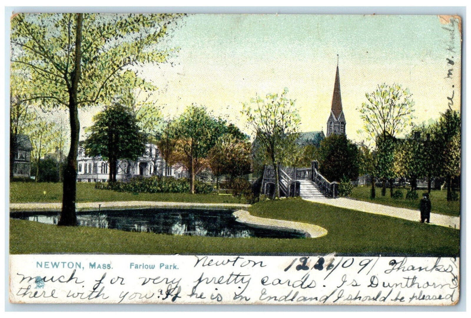 1909 Farlow Park Newton Massachusetts MA Raphotype Tuck Art Postcard