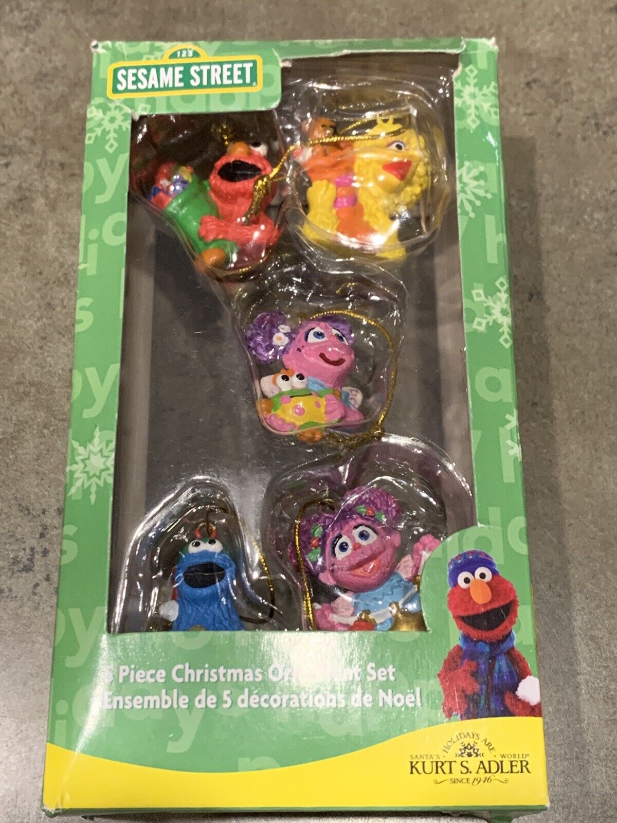 2004 Sesame Street Kurt S. Adler 5 Piece Mini Christmas Ornament Set Damaged Box