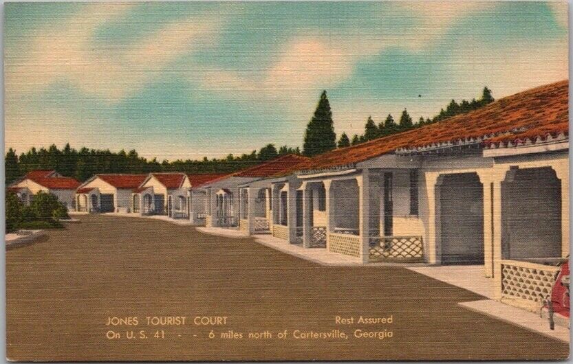 1950s CARTERSVILLE, Georgia Postcard JONES TOURIST COURT Hwy 41 Linen / Unused
