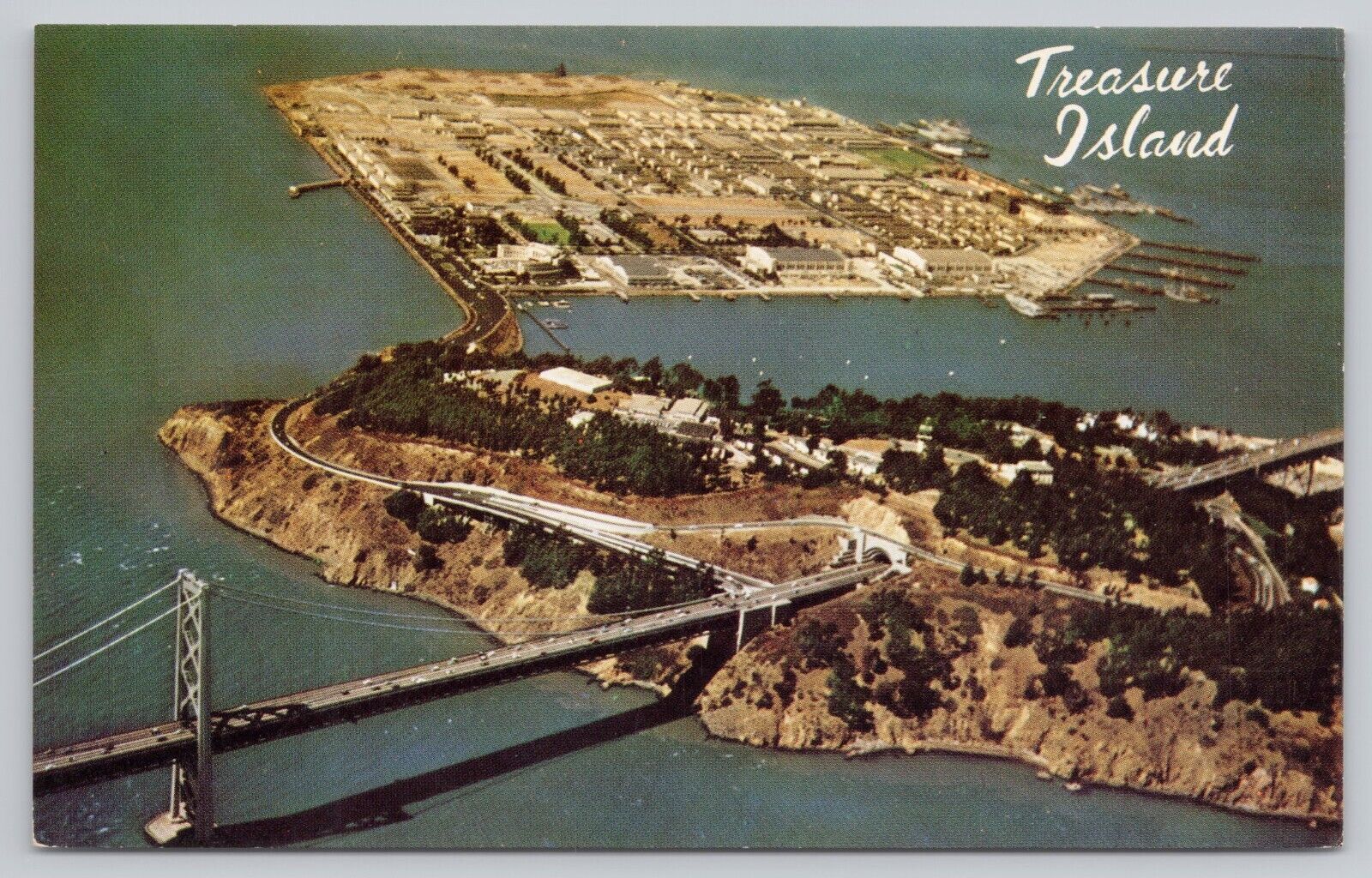 San Francisco California, Treasure Island Aerial View, Vintage Postcard