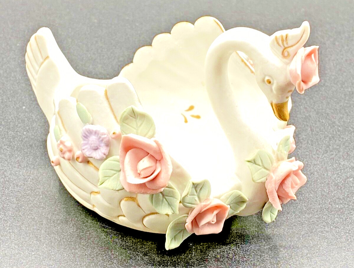 Vintage Porcelain Swan Handmade by Lamore Style of Capodimonte