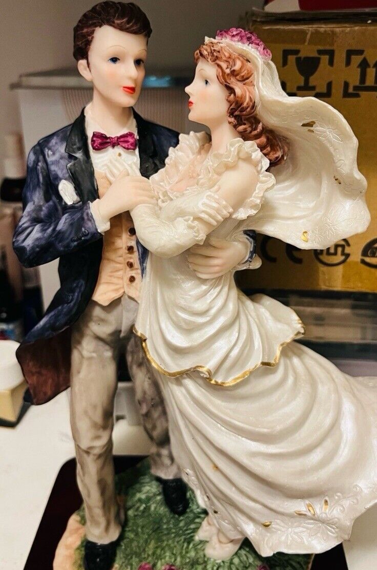 VERY RARE Porcelain Wedding Bride & Groom 13.5” HEAVY Figurine Statue in Garden
