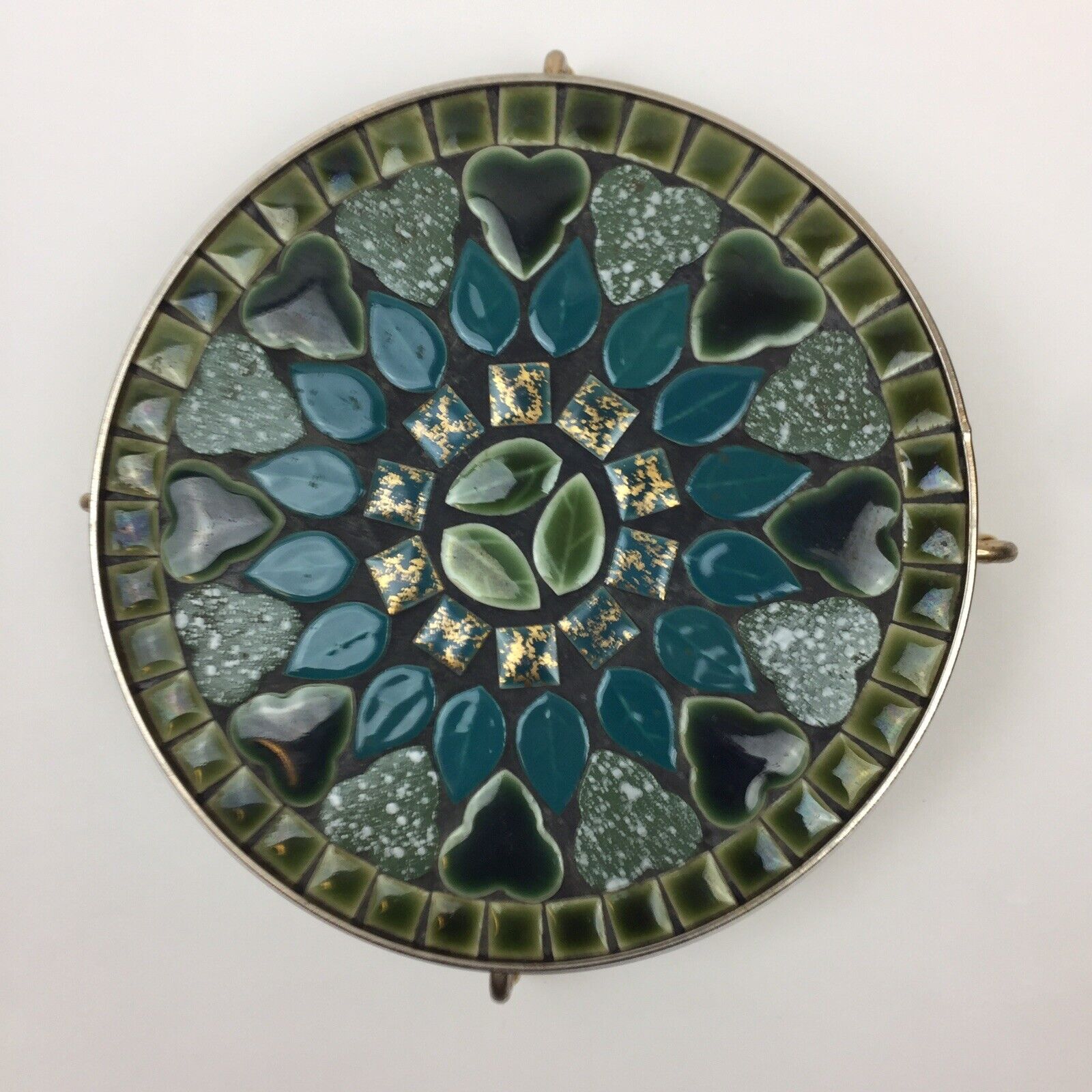 Vintage Mosaic Studio Lake Wales Florida Round Mosaic Trivet 6.25” Diameter Used