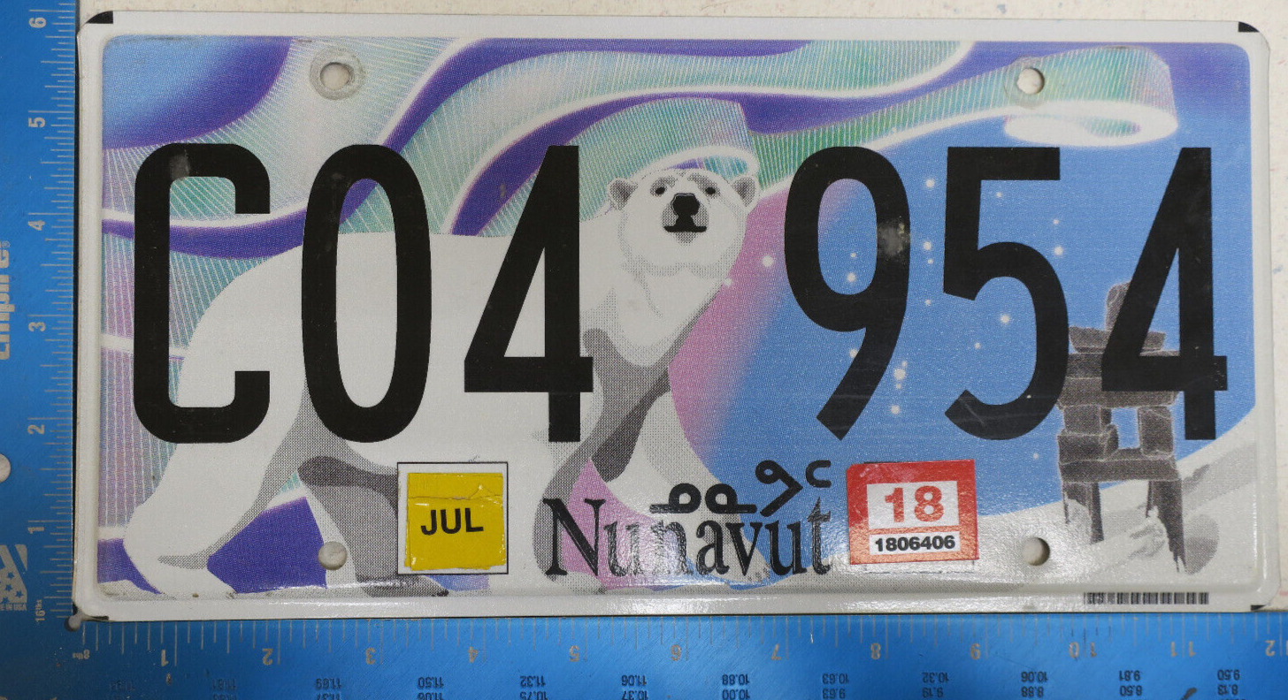 Nunavut License Plate 2018 Commercial Com Graphic Bear Tag 18 C04954 4954