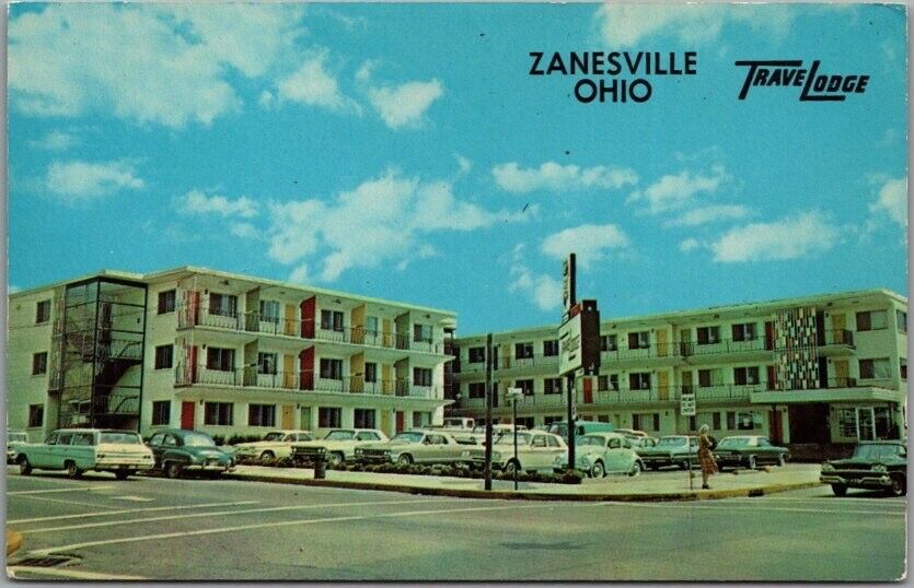 Zanesville, Ohio Postcard TRAVELODGE MOTEL 6th & Market Street c1960s Chrome