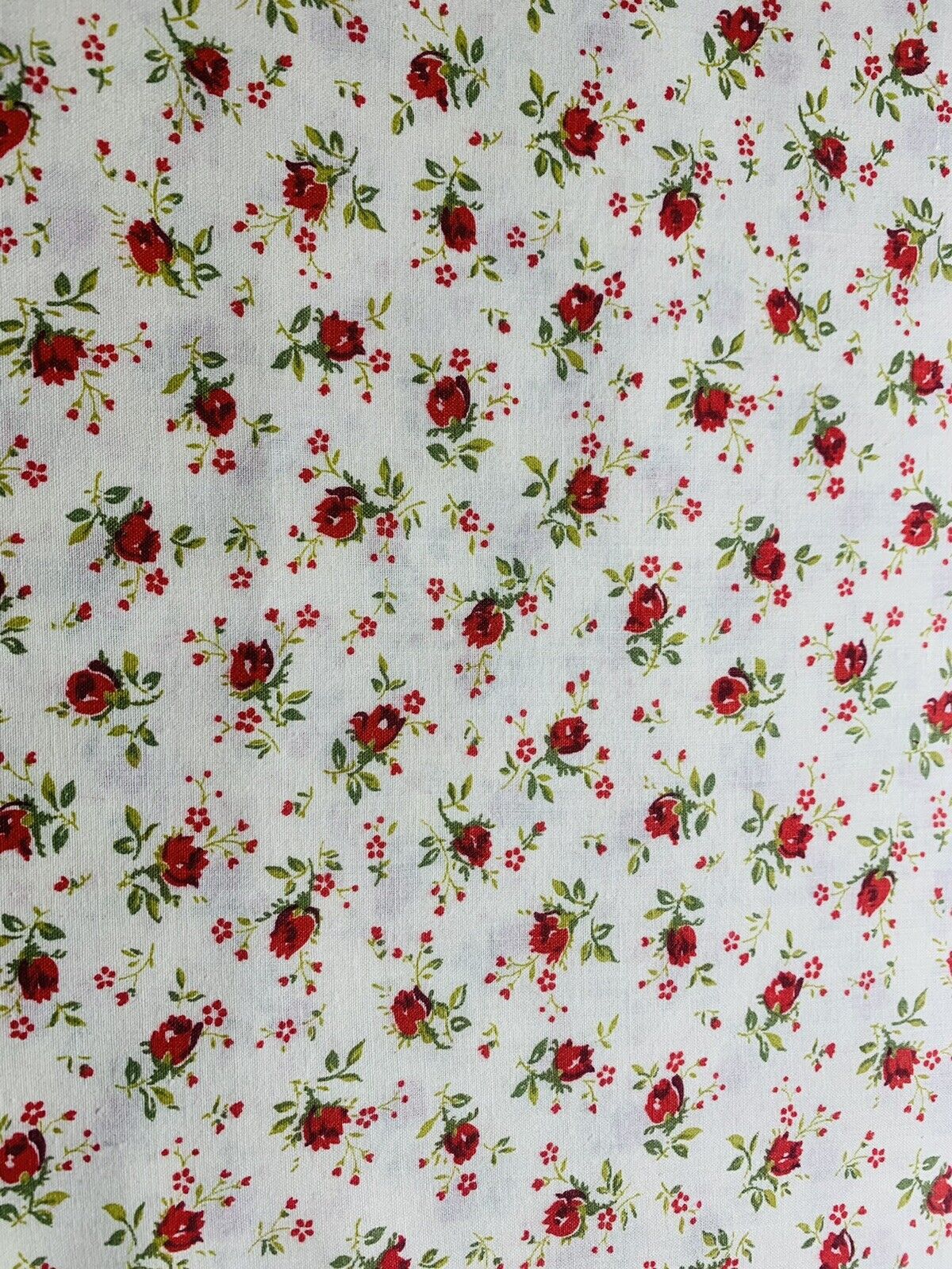 Vintage 1940-50s Authentic Tiny Red Rose Cotton Fabric 36” Wide BTY