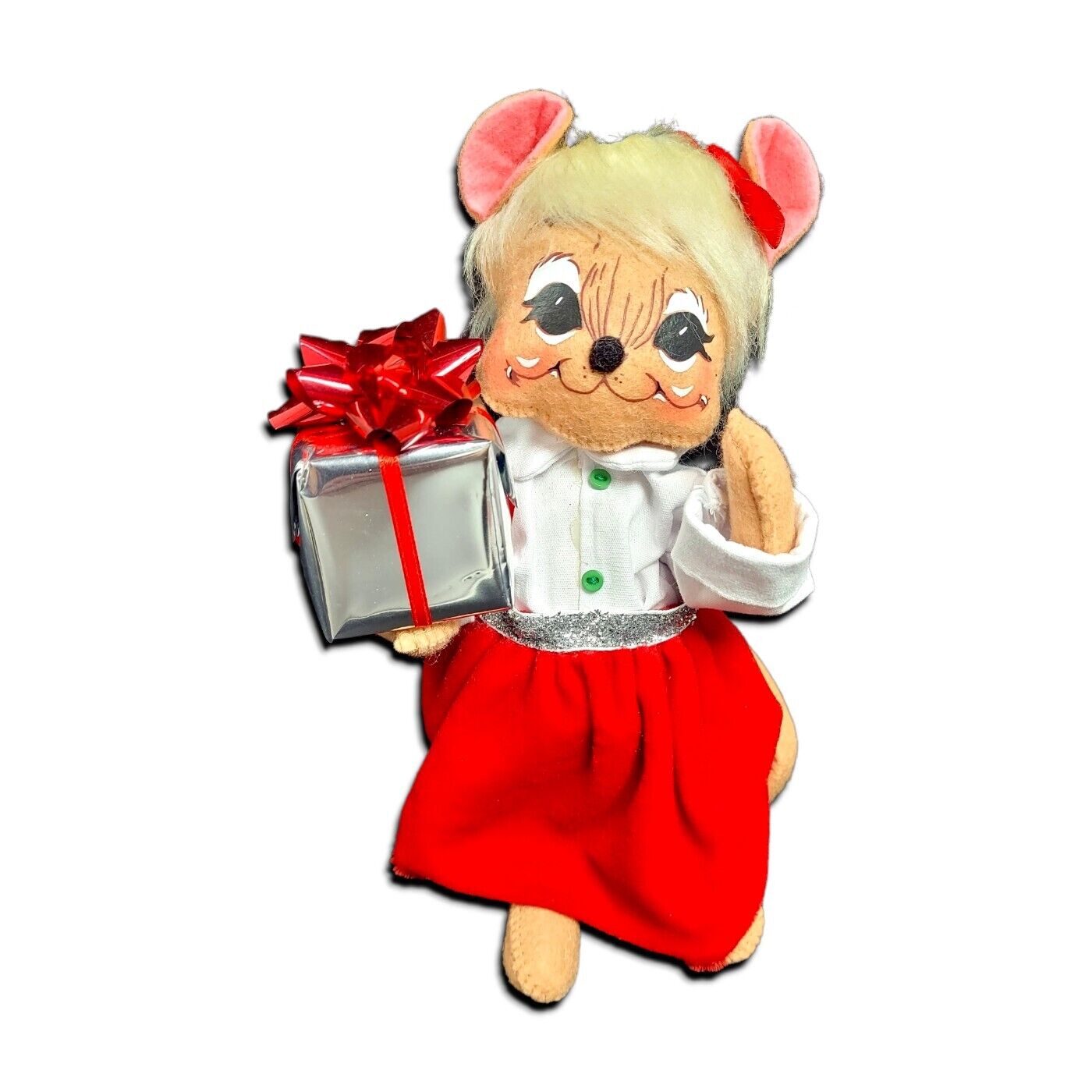 Annalee Silver Sparkle Girl Mouse 8 In Doll 2013 Christmas Gift Red Velvet Skirt