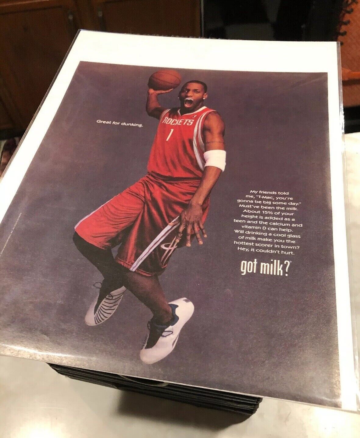 2004 GOT MILK Print Ad Tracy McGrady Houston Rockets Excellent Color (MH211)