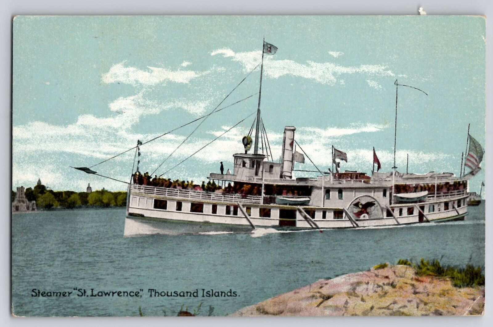 Steamer Steamship Ship St Lawrence Thousand Islands NY Archipelago Postcard 1909