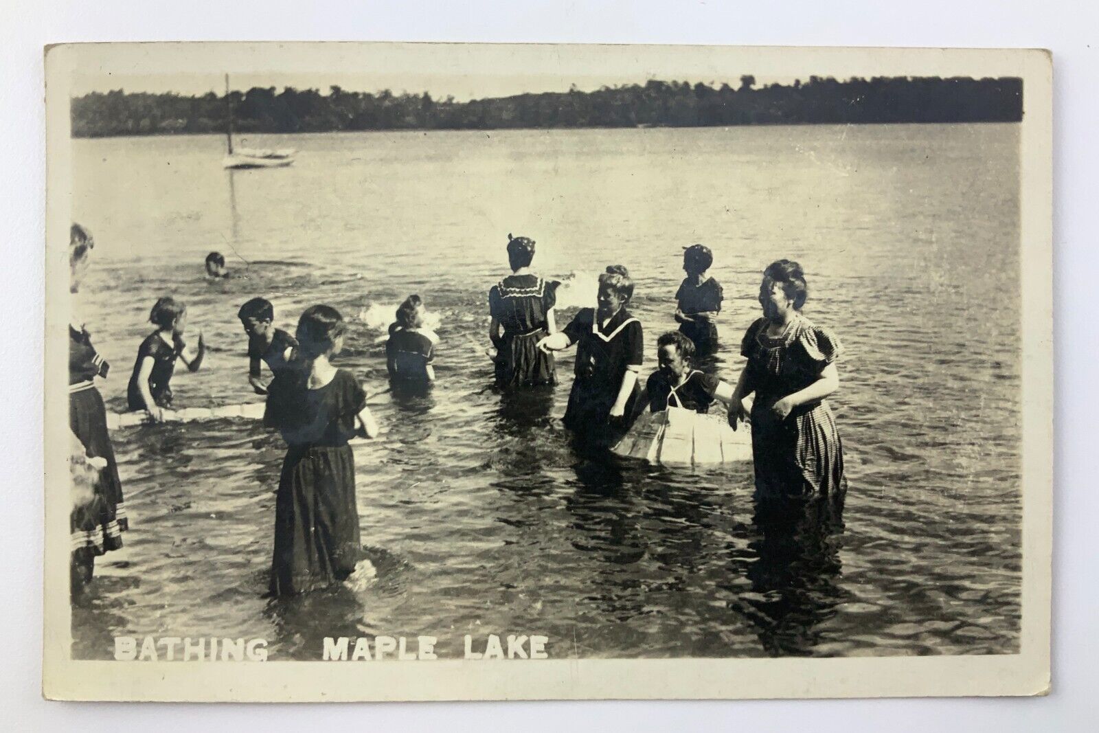 Bathing Maple Lake RPPC Real Photo Postcard 1917 Crookston Minnesota HH462
