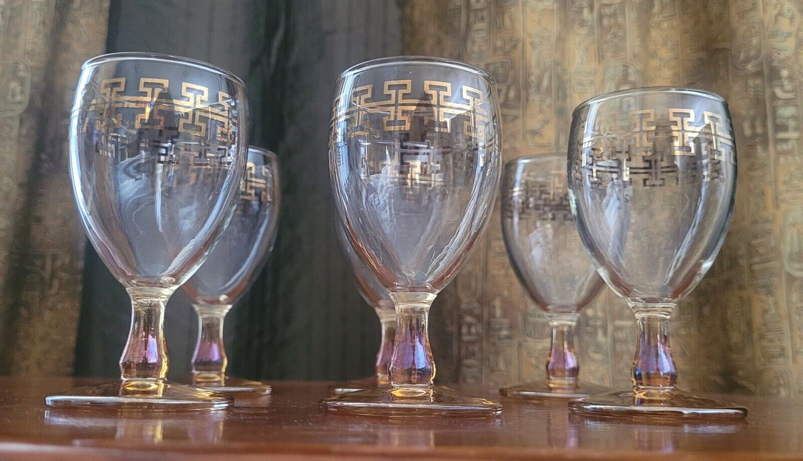 Set of 6 Rare Crown Crystal Australia Vintage \'Egypt\' Pattern liqueur glasses  