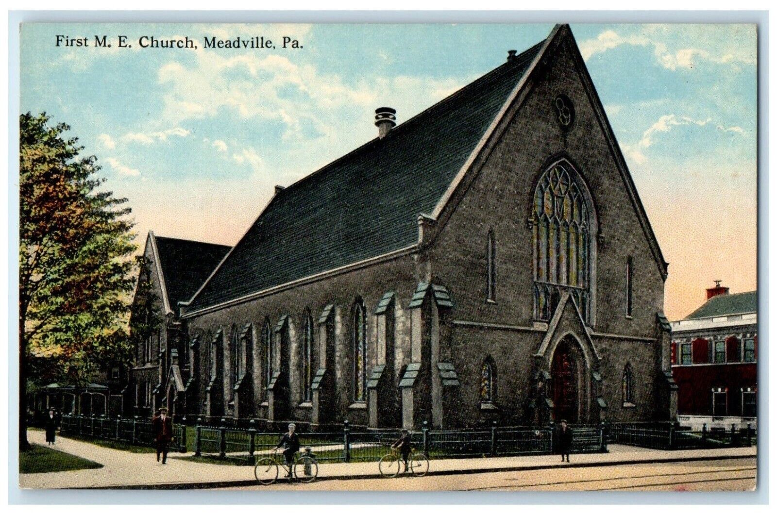 c1910 First ME Church Chapel Exterior Meadville Pennsylvania PA Vintage Postcard