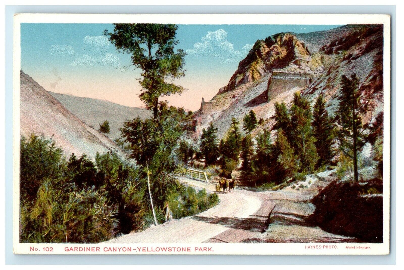 c1910's Gardiner Canyon Yellowstone Park Horse Carriage Haynes Photo Postcard