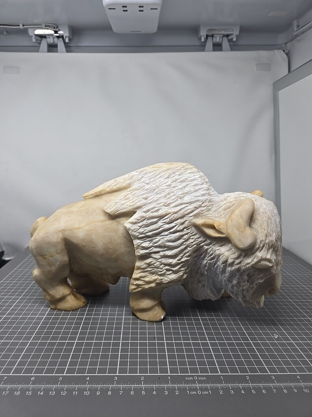 15 Pound Marble American White Bison Statue Sculpture