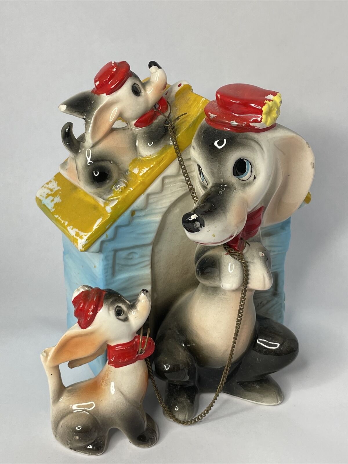 Vintage Momma Dog and 2 Puppies Ceramic House Piggy Bank Japan