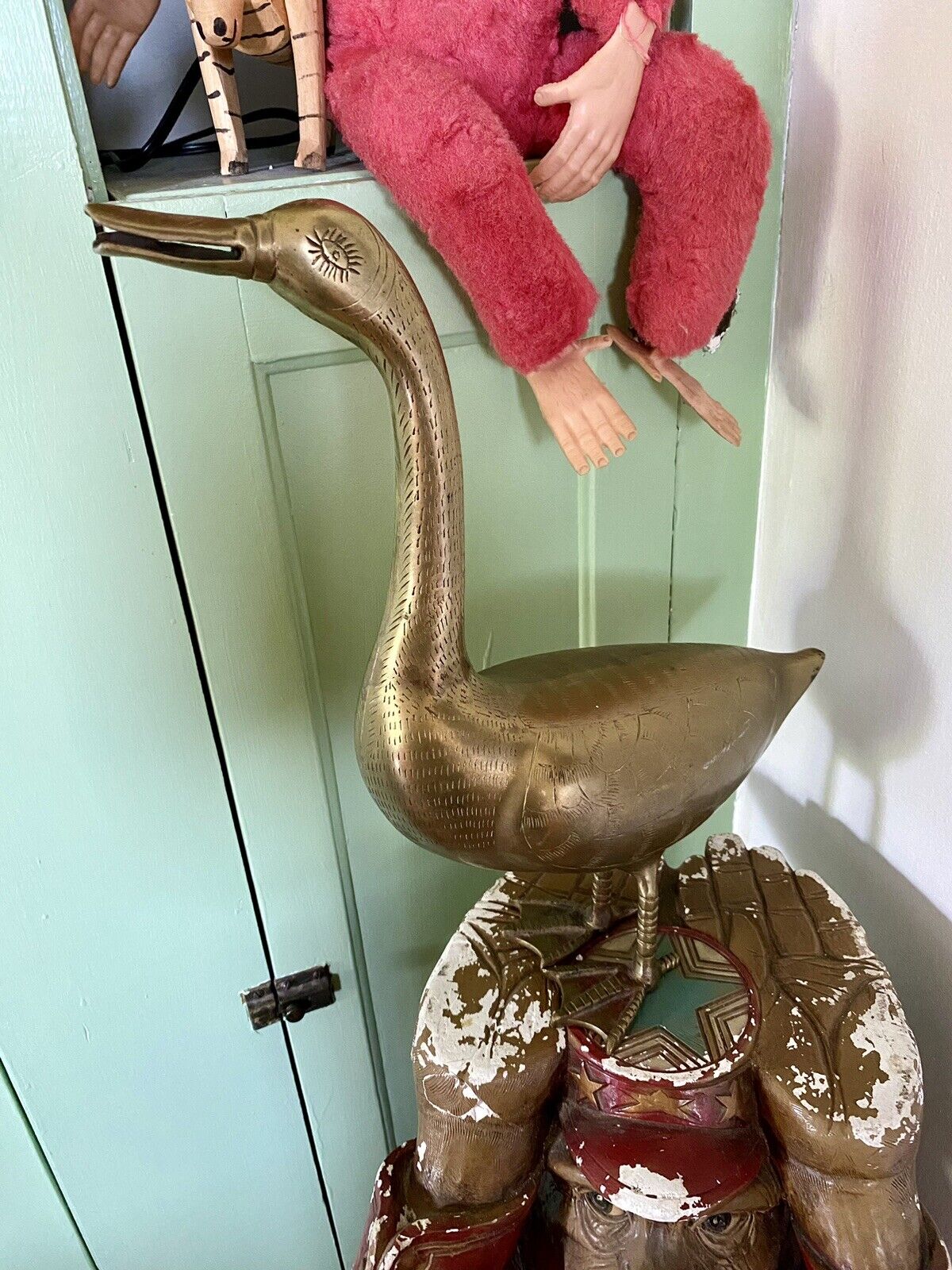 Vintage MCM Large Brass Standing Goose Duck Metal Figurine