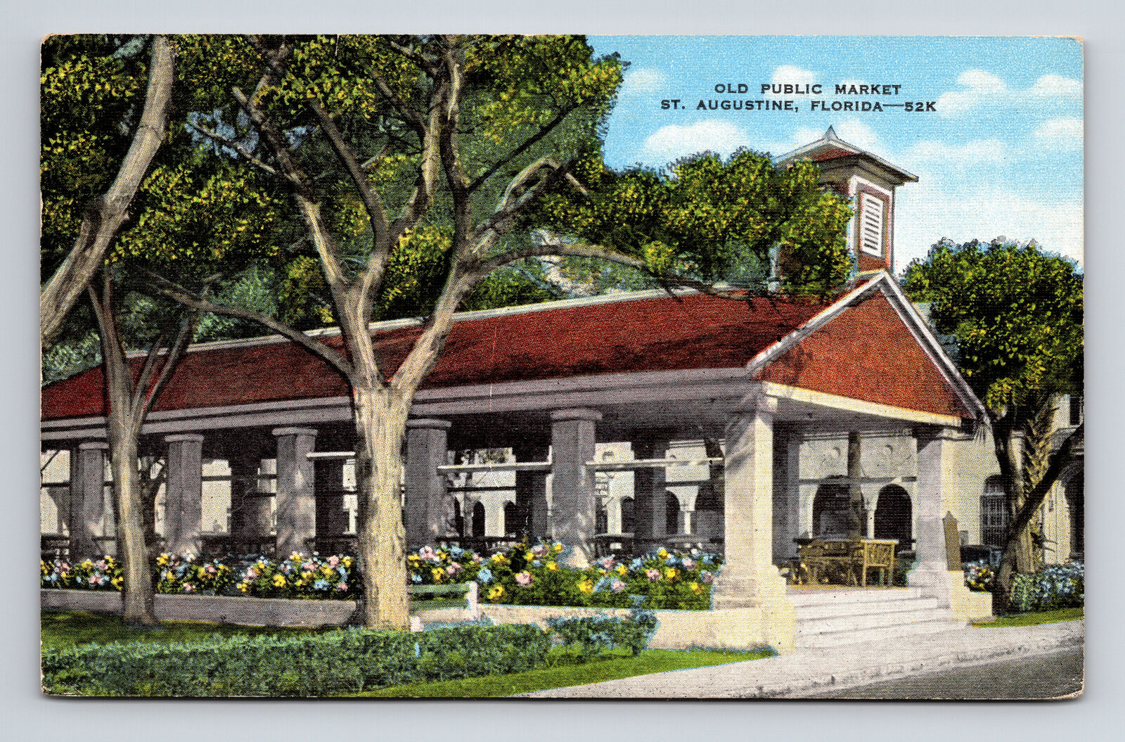 c1957 Linen Postcard St. Augustine FL Florida Old Public Market