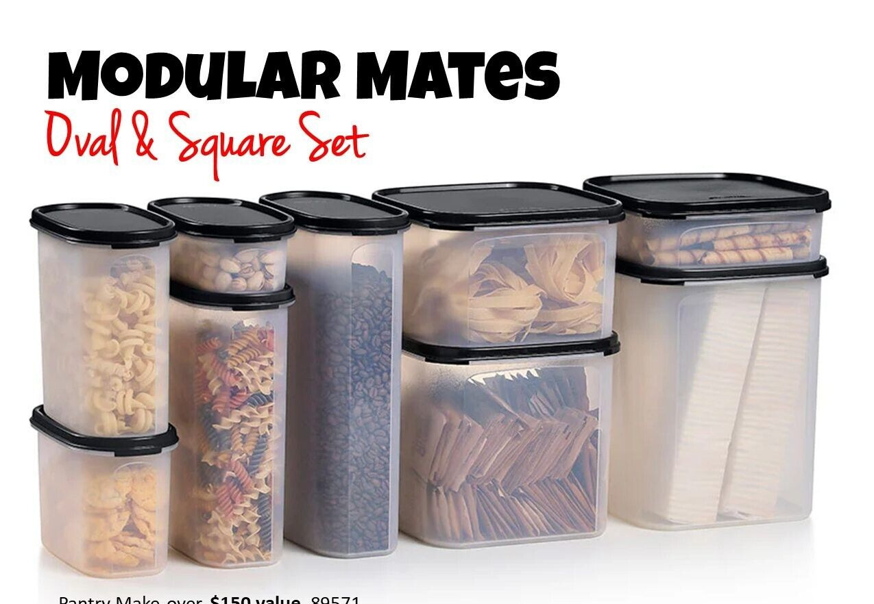 Tupperware Modular Mate Set with Black Seals 9-piece Oval & Square Set