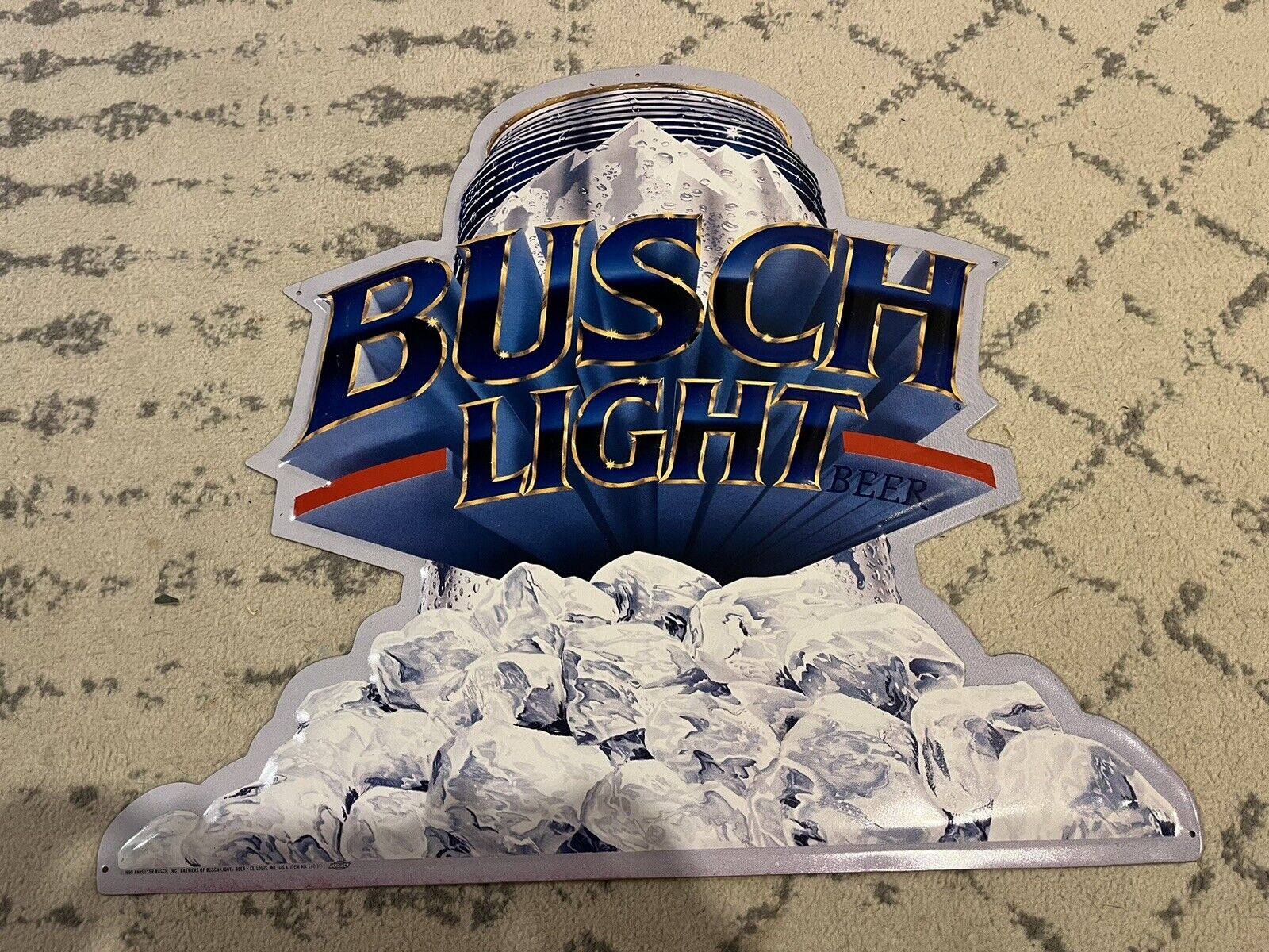 Vintage 1990 Busch Light Beer Embossed Metal Tin Tacker Beer Sign 23”x22” RARE